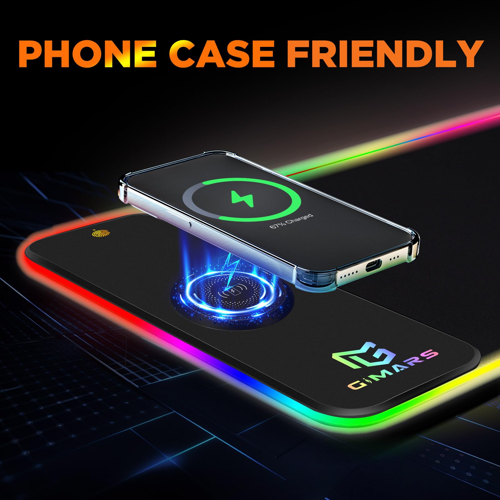 Gimars RGB Gaming Mouse Pad with 15W Wireless Charging, XL 800x300mm Micro Woven Fabric Mat 7