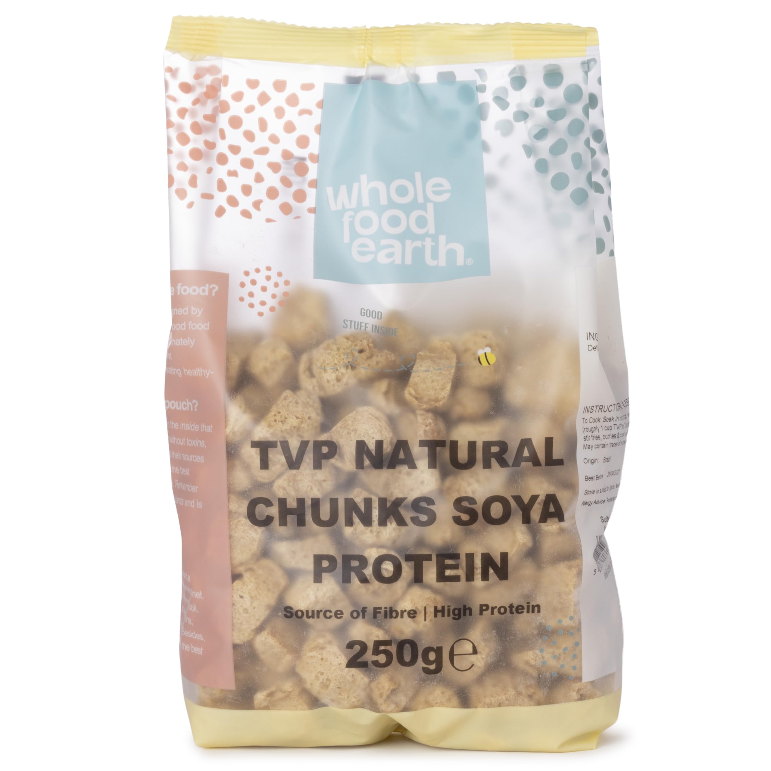 Wholefood Earth TVP Natural Chunks Soya Protein - GMO-Free Vegetarian Protein | 250g 1
