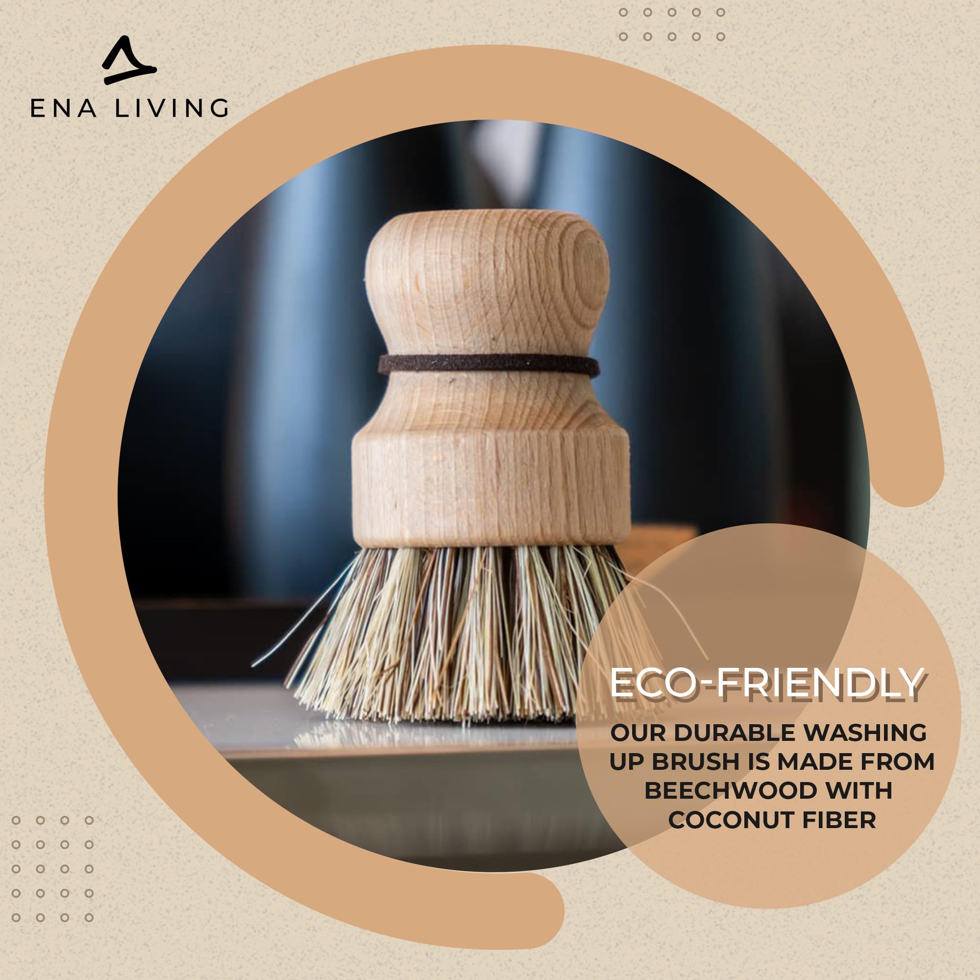 ENA Living - Wooden Pot Brush | FSC-Certified Beechwood with Coconut Fiber Bristles (9x6 cm) 9