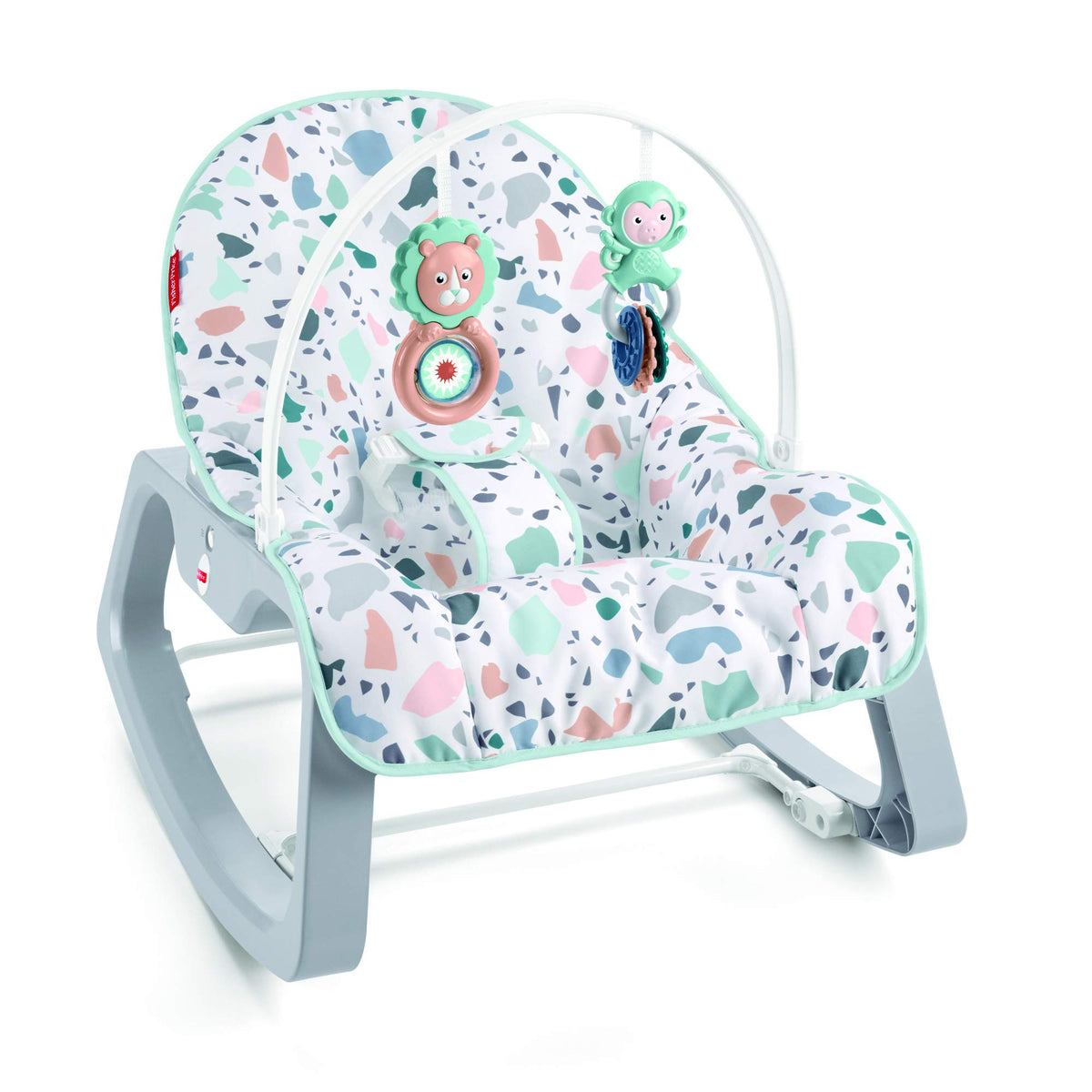 Fisher-Price GNP99 Dondolo da neonato a bambino, multicolore con Duracell Ultra