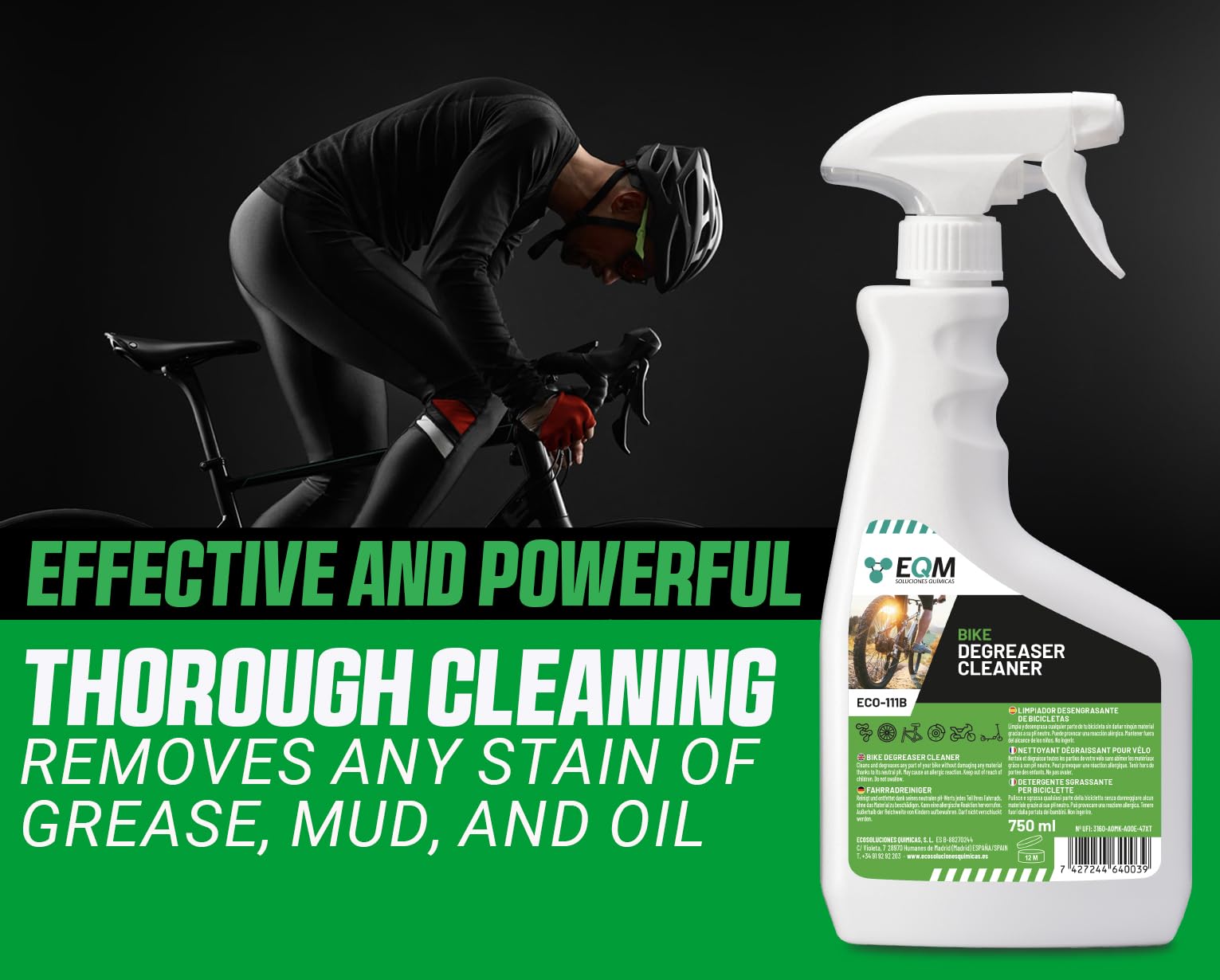 EQM SOLUCIONES QUIMICAS ECO-111B Bike Degreaser Cleaner - Neutral pH | 750 ML | Unscented