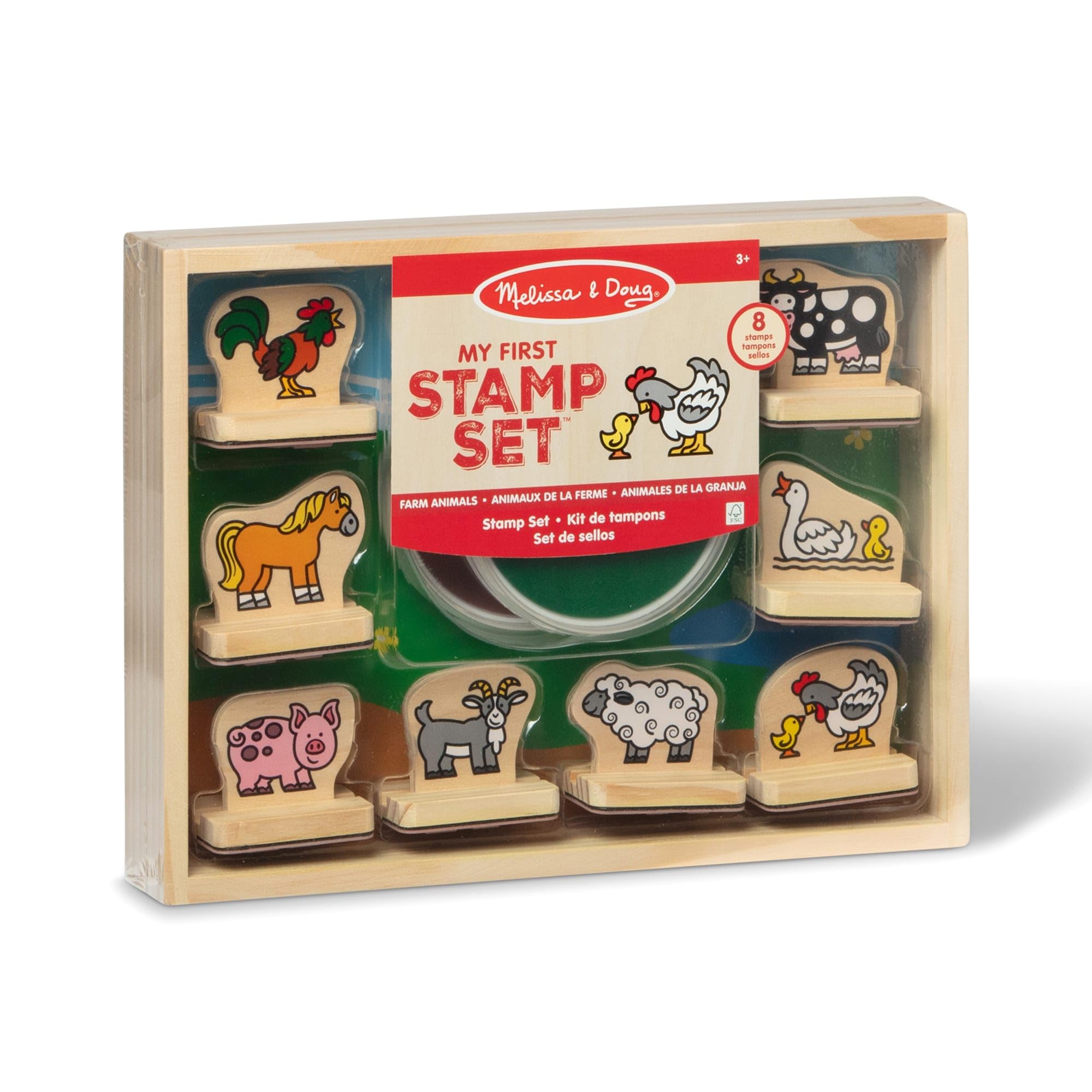 Melissa & Doug My First Wooden Stamp Set - Farm Animals | Easy-Grip Handles | Ages 3+