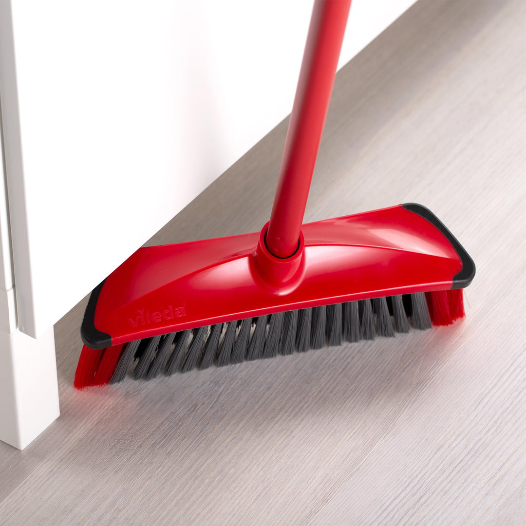 Vileda 3Action Broom Plus Long Handled Dustpan Set, Red