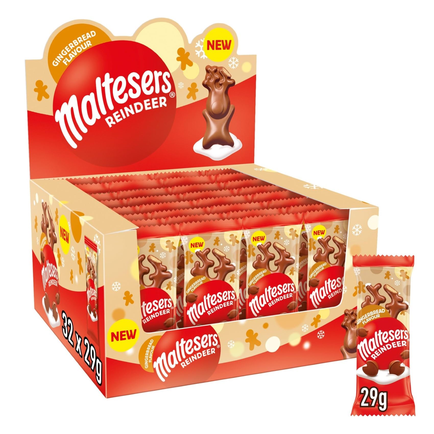 Maltesers Gingerbread Flavour Reindeers, Milk Chocolate with Malt & Honeycomb, 32x29g 9