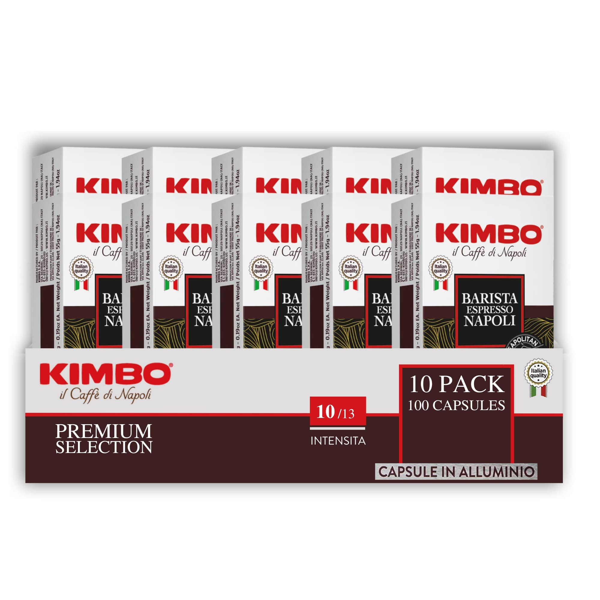 Kimbo Coffee Espresso Napoli Capsules (10 x 10) | Nespresso-Compatible Pods | Italian Medium Dark Roast | Arabica Robusta Blend