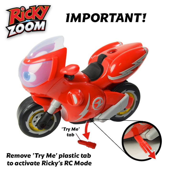Ricky Zoom T20055A Remote-Controlled Stunt Motorcycle Playset - Wheelie & 360 Spin Action for Kids