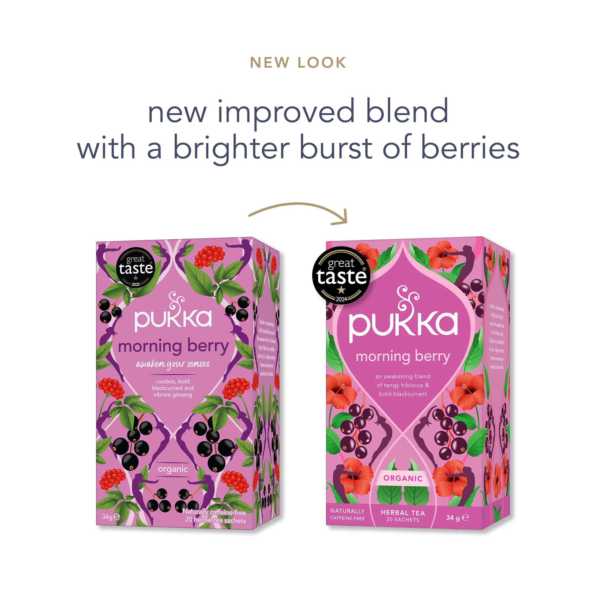 Pukka Herbs Morning Berry Organic Herbal Tea Blend - Caffeine-Free, Active Energy Range | 34g