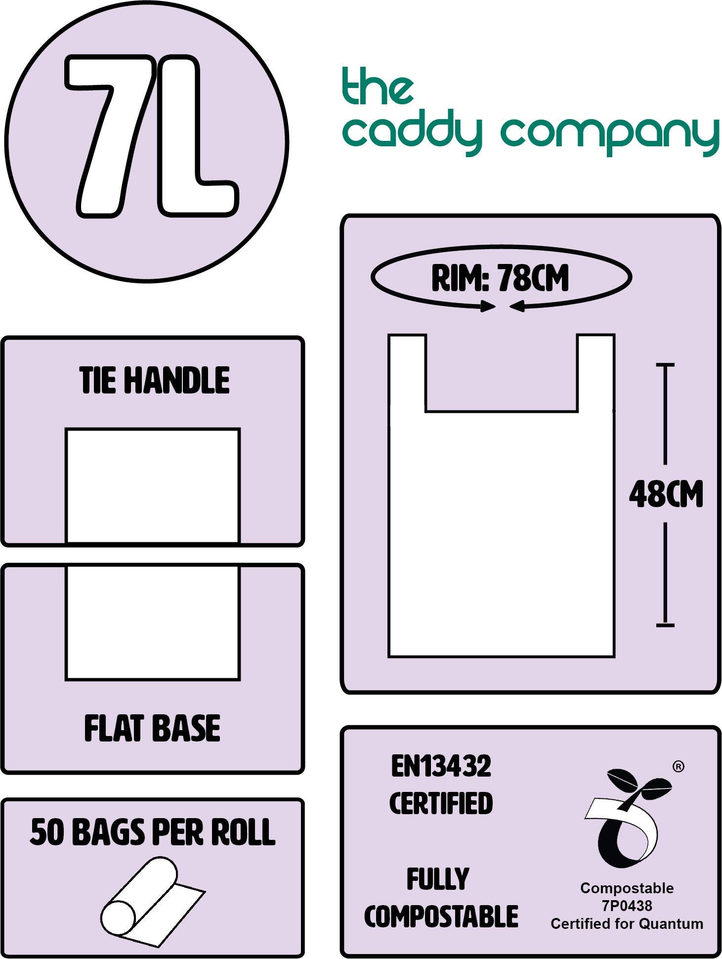 The Caddy Company Tie Handle Compostable Kitchen Caddy Liners - 7 Litre Capacity | 150 Bags Total | Green 2