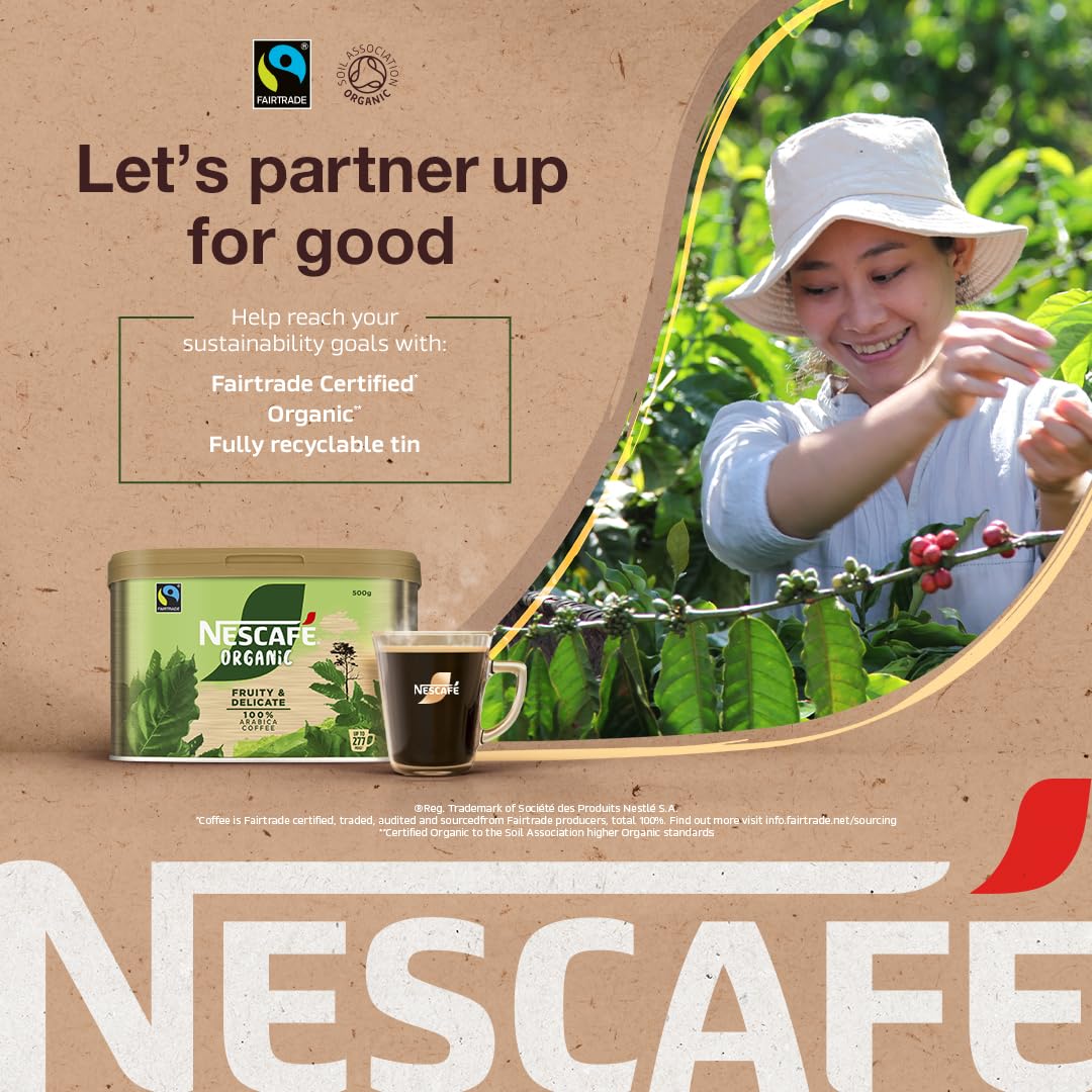 NESCAFÉ Organic Fairtrade Instant Coffee 500g - 100% Arabica, Citrus Notes, EU Organic Certified