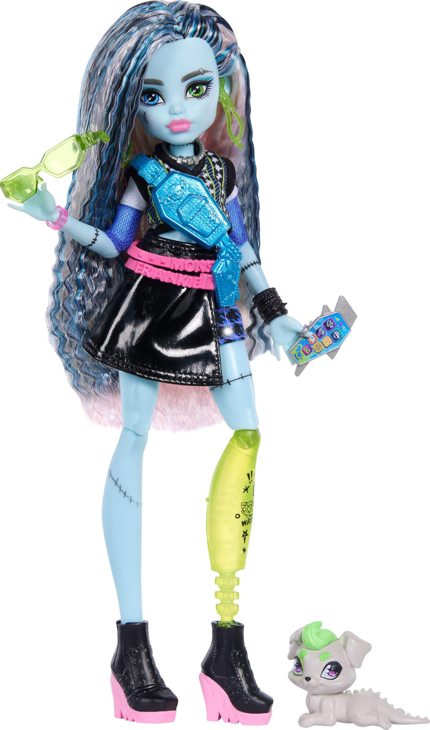 Monster High Frankie Stein Doll with Pet Watzie and 7 Accessories | Ages 4+ | JHK31 1
