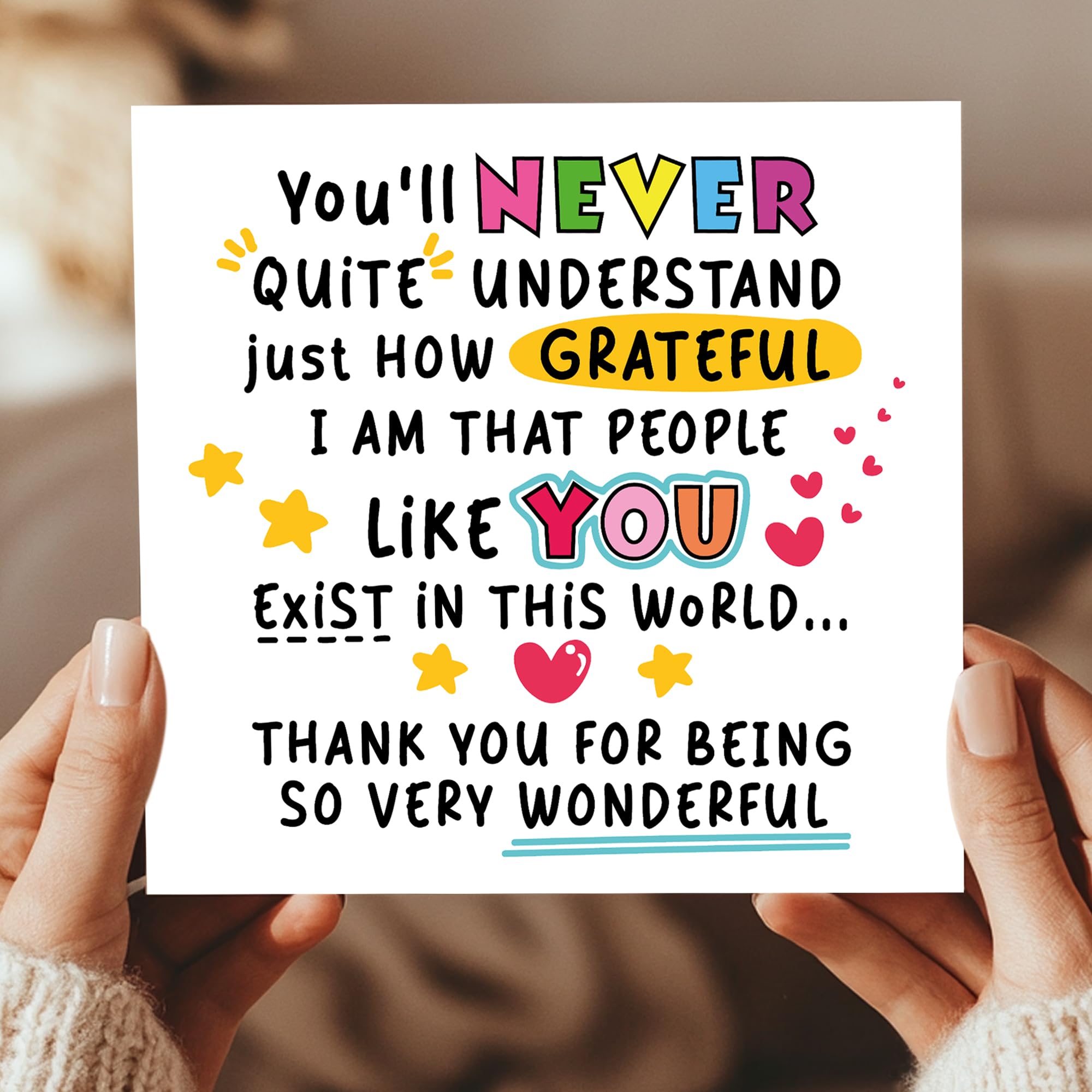 RED OCEAN Handmade Thank You Card - Square 14.5cm | 350gsm Matte Card | Brown Craft Envelope Included