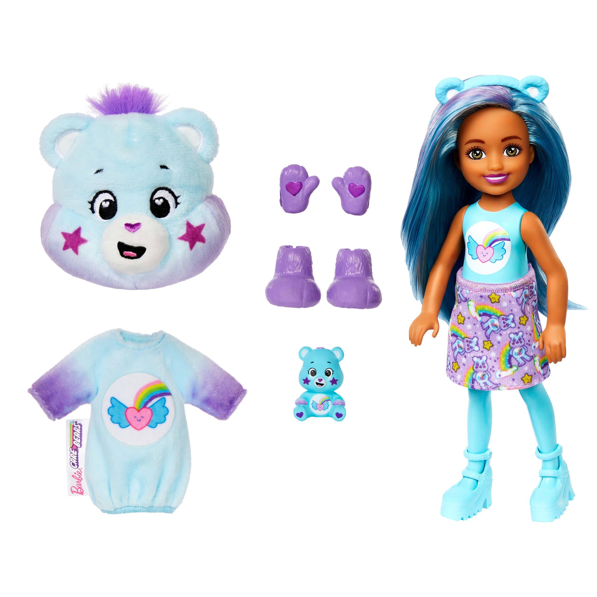 Barbie Cutie Reveal Care Bears Chelsea Doll - 6 Surprises, Plush Costume & Color Change, Series 2 (Styles May Vary), JGH75