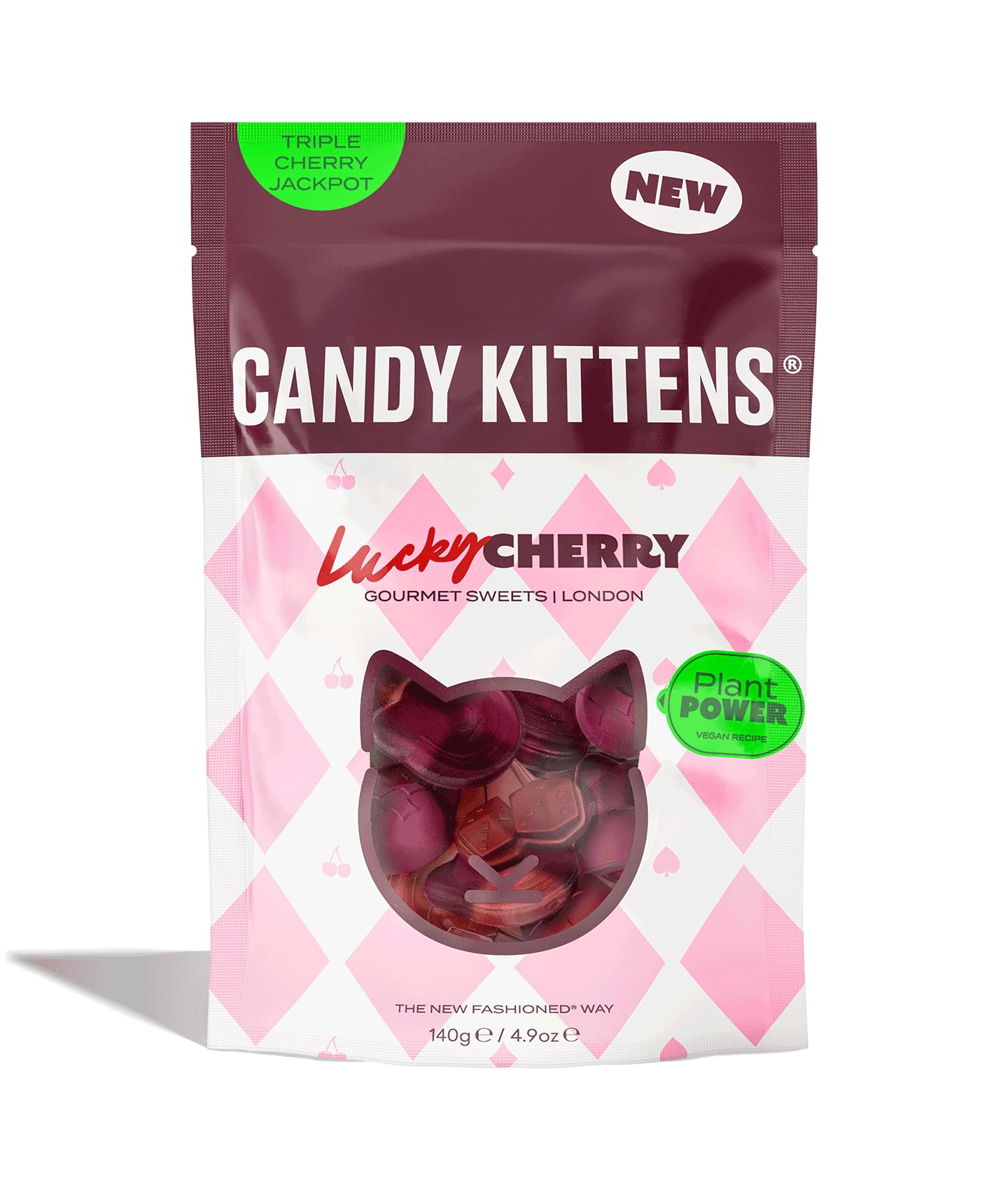 CANDY KITTENS Lucky Cherry Gummy Sweets - Plant Based, Gelatin Free | 140 g
