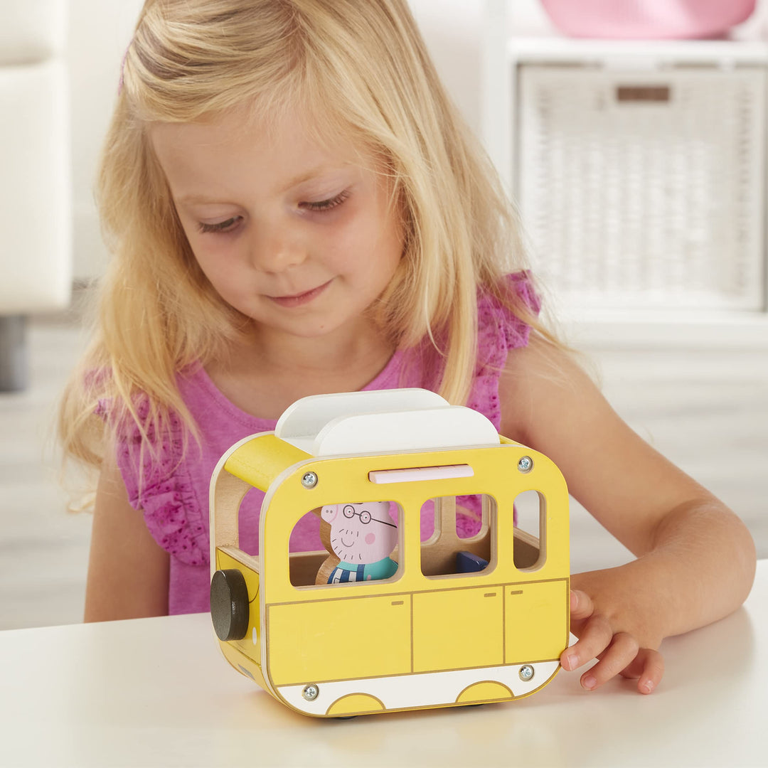 Peppa Pig Wooden Campervan - Push Along Toy with Daddy Pig Figure