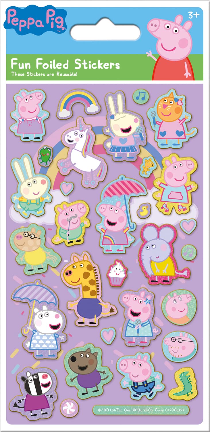 Paper Projects Peppa Pig Pink Sparkly Reusable Stickers - Foil Finish | 19.5cm x 9.5cm Sheet 1