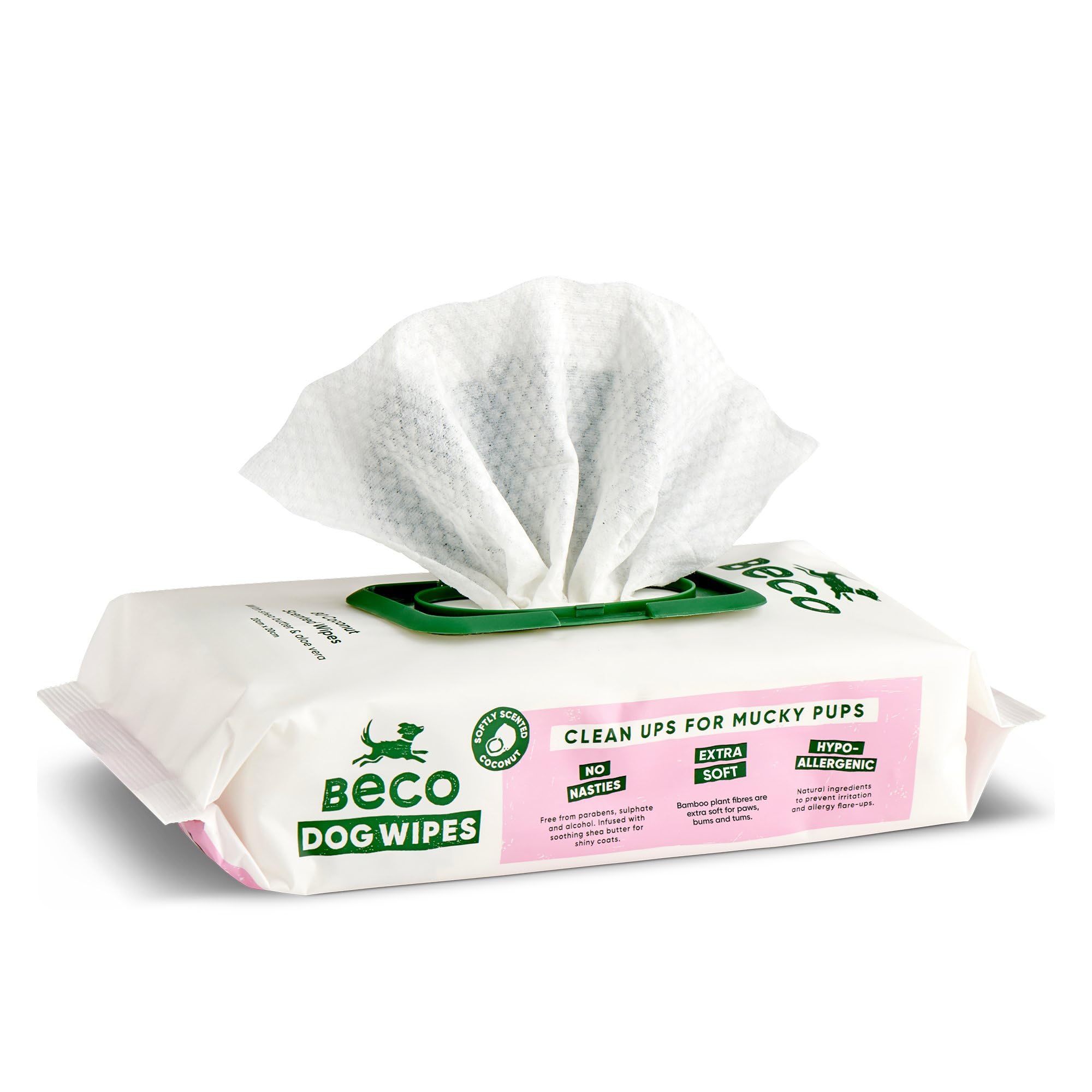 Beco Dog Wipes - Coconut Scented, Hypoallergenic, 80 Count Pack