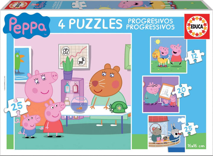 Peppa Pig Progressive Puzzle Set - 12, 20, 25 Pieces for Ages 3+ (Educa Borrás 16817)