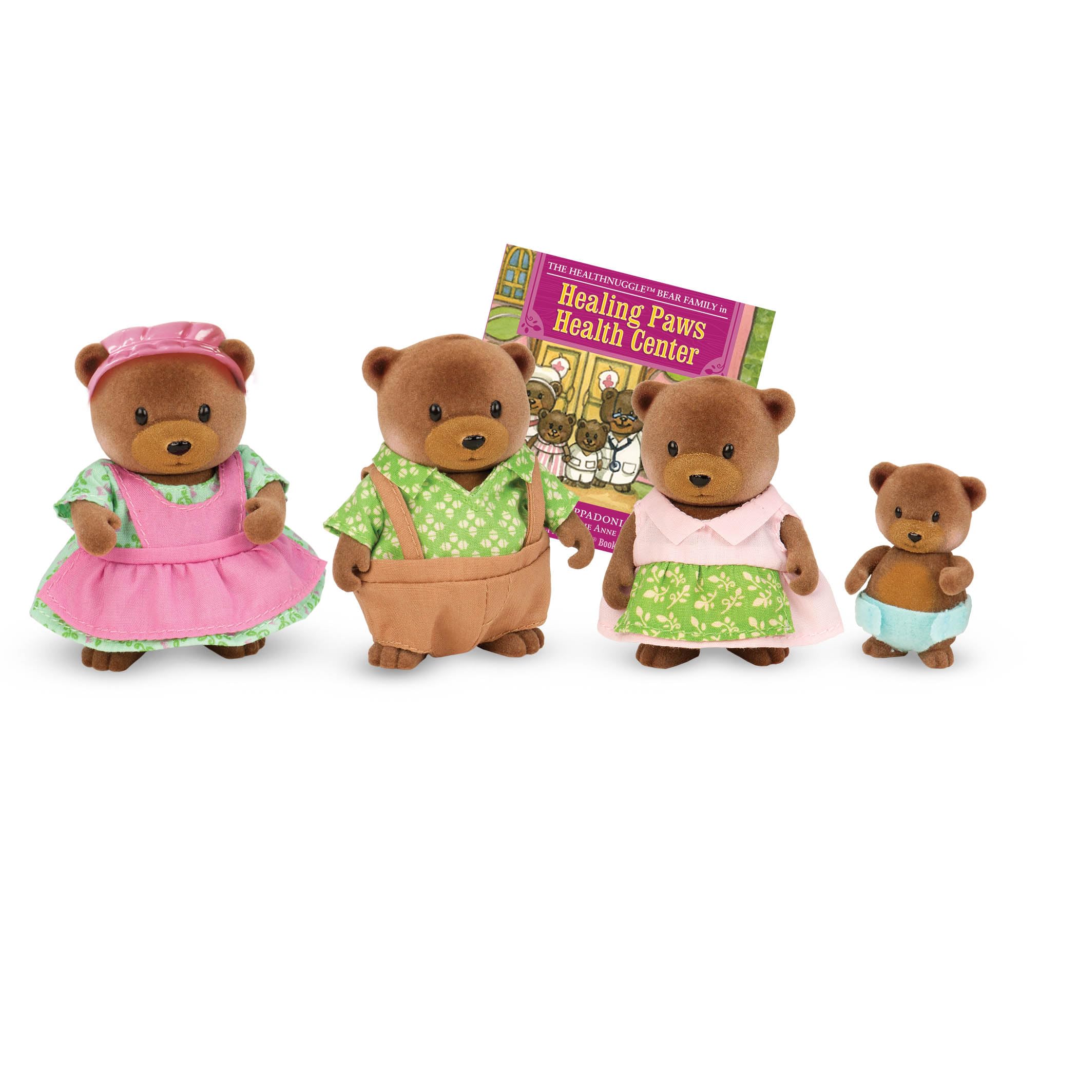 Li'l Woodzeez Healthnuggle Bear Family Set - 4 Collectible Doll Figures with Storybook for Imaginative Play