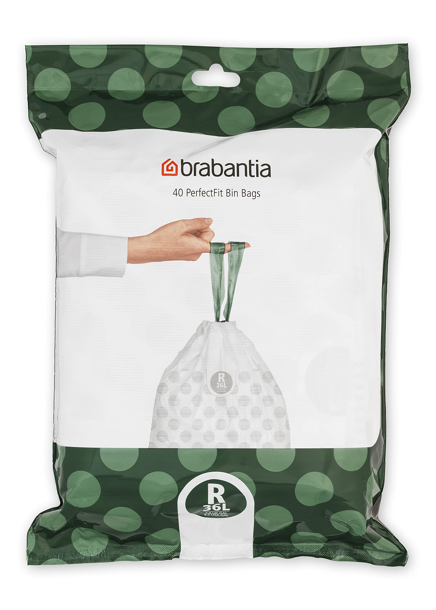Brabantia PerfectFit Bin Liners - Tear-Resistant Plastic for 36L Bins | 40 Count, White