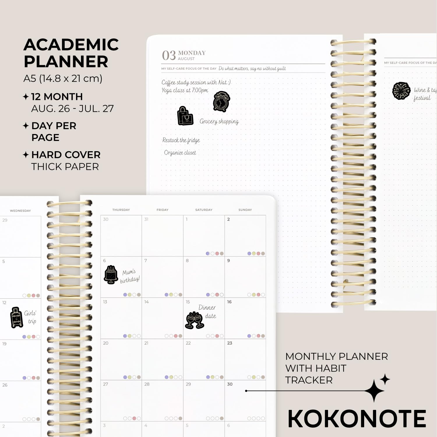 Kokonote A5 Academic Diary 2026-2027 Page a Day - Bitter Mocha | Student Planner | 100 gsm Paper 2