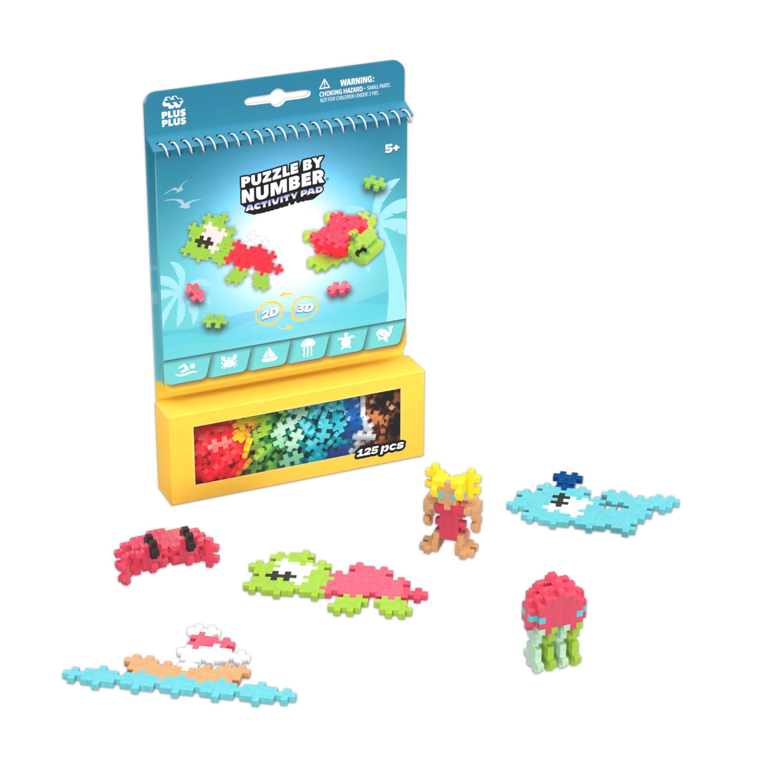 PLUS PLUS Ocean and Marine Animals Activity Block - 125 Pieces | Ages 5-12 | Portable Travel Toy