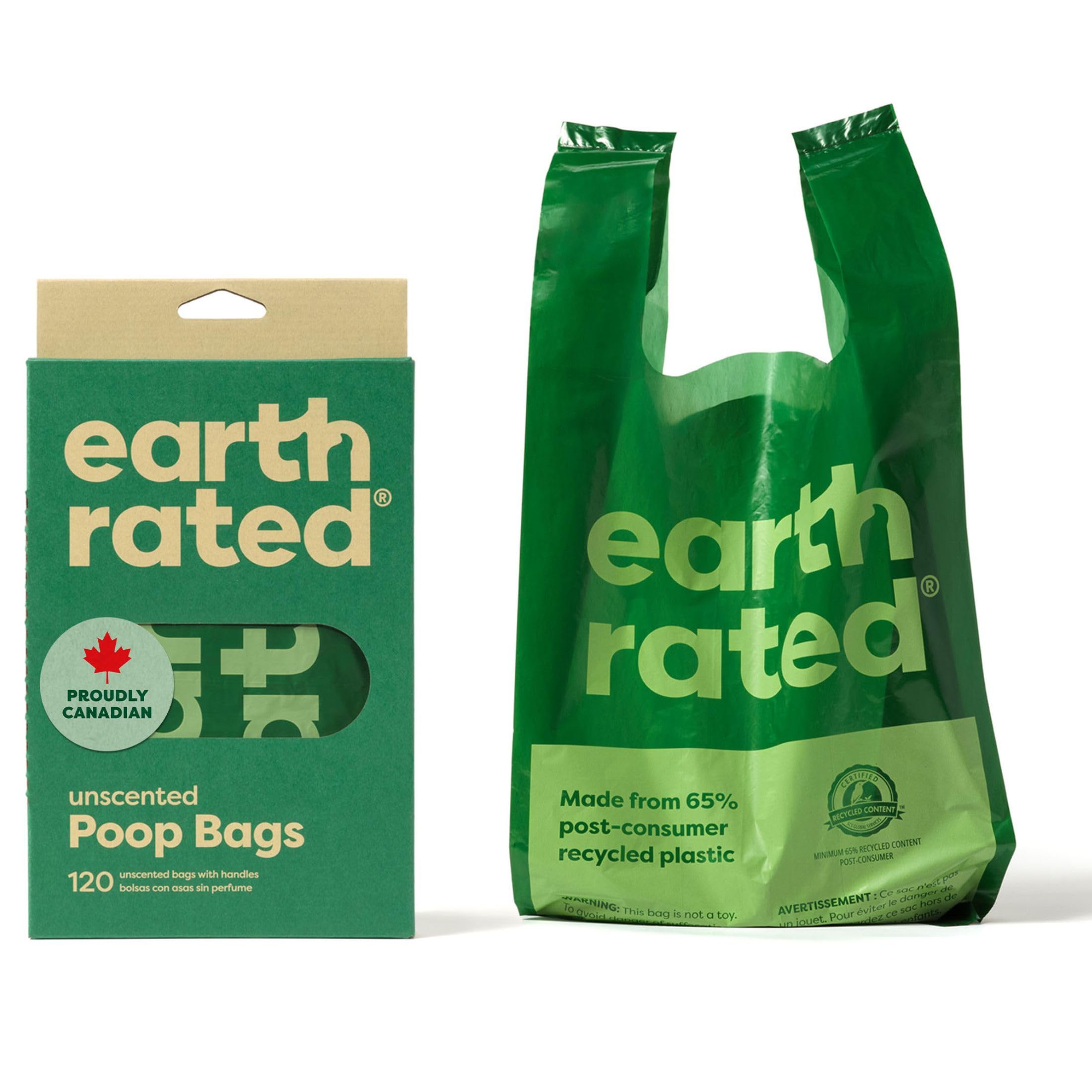 Earth Rated Unscented Dog Poo Bags with Handles - 120 Count, Leakproof, Made with Recycled Plastic