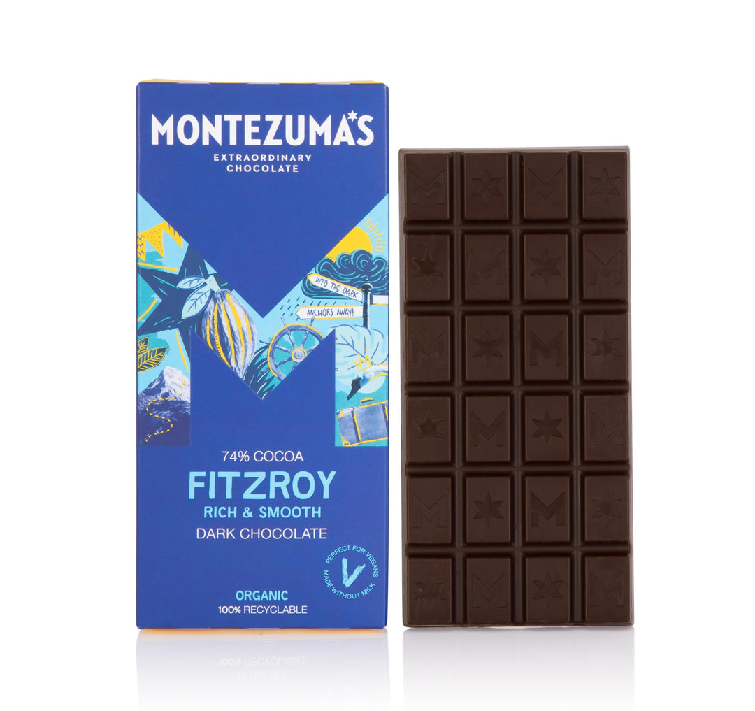 Montezuma - FitzRoy 74% Cocoa Dark Chocolate Bar Organic Vegan Gluten-Free