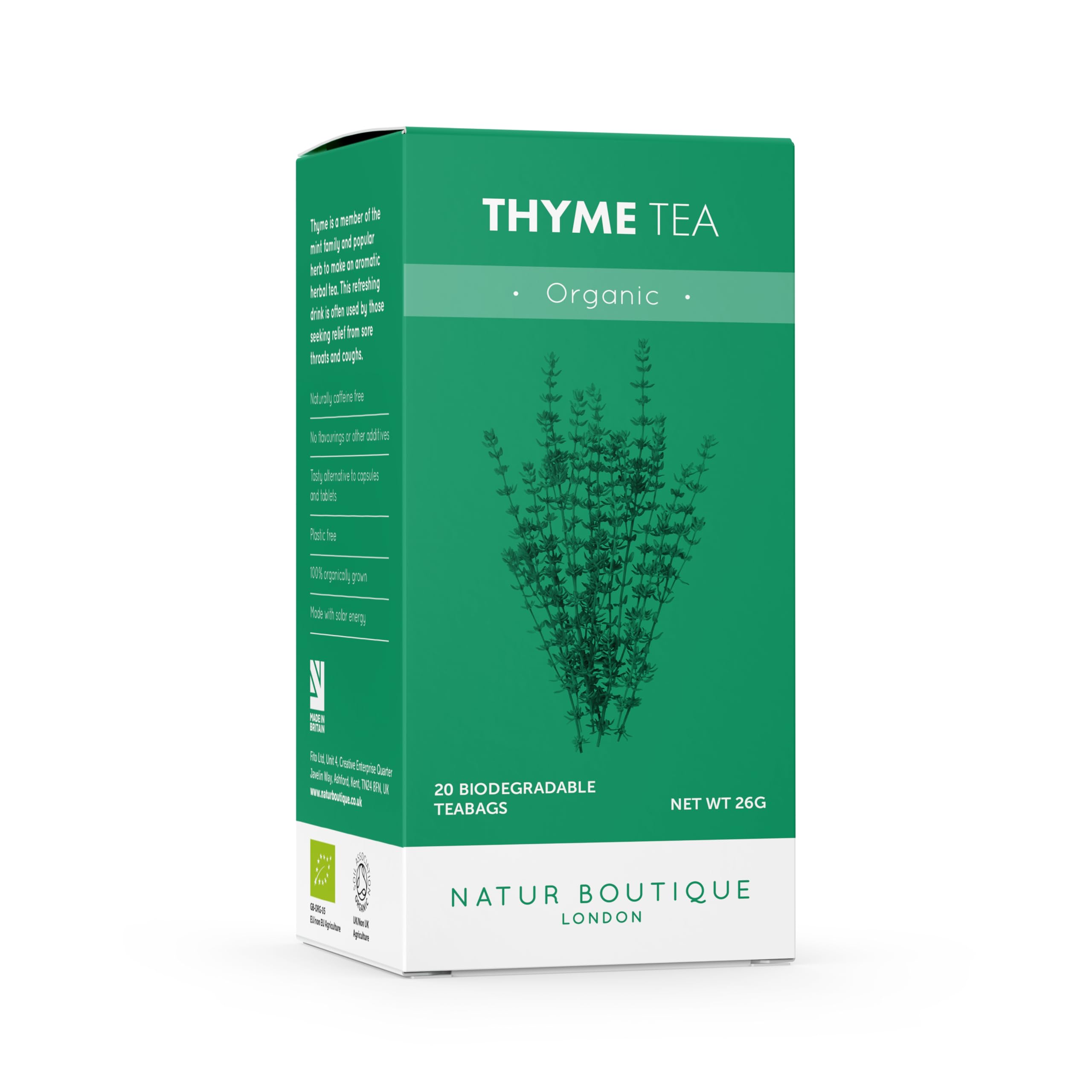 Natur Boutique Organic Thyme Herbal Tea - 20 Teabags | Naturally Caffeine Free | Supports Respiratory Health 1