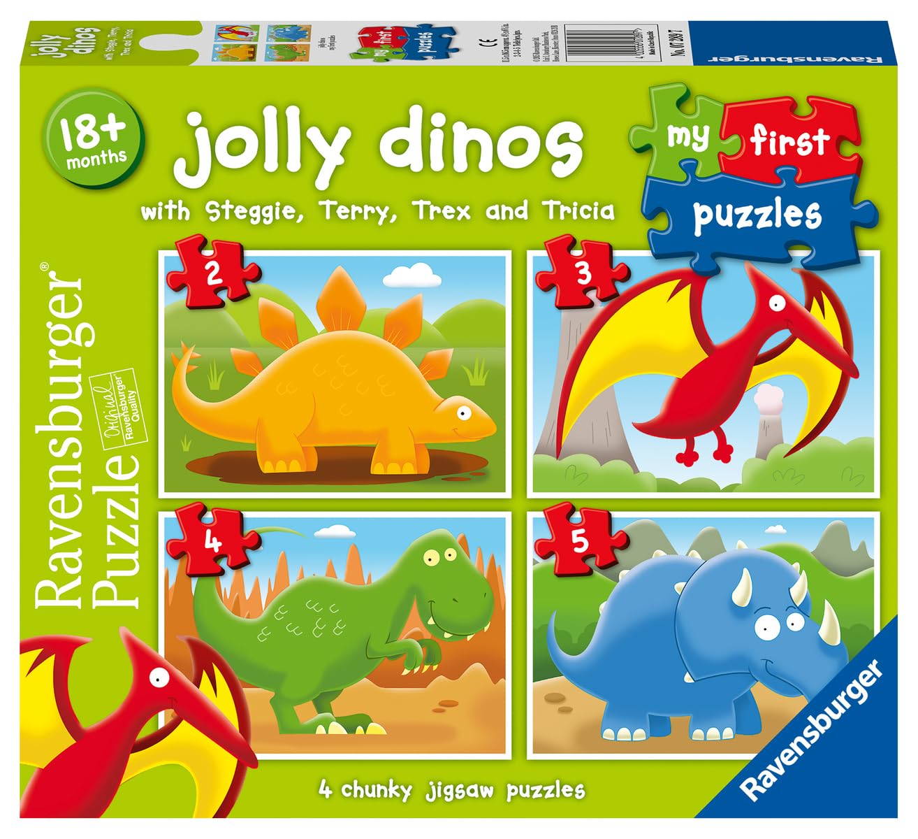 Ravensburger Jolly Dinosaurs My First Jigsaw Puzzles for Toddlers Age 18 Months+ | 2, 3, 4 & 5 Piece Sets