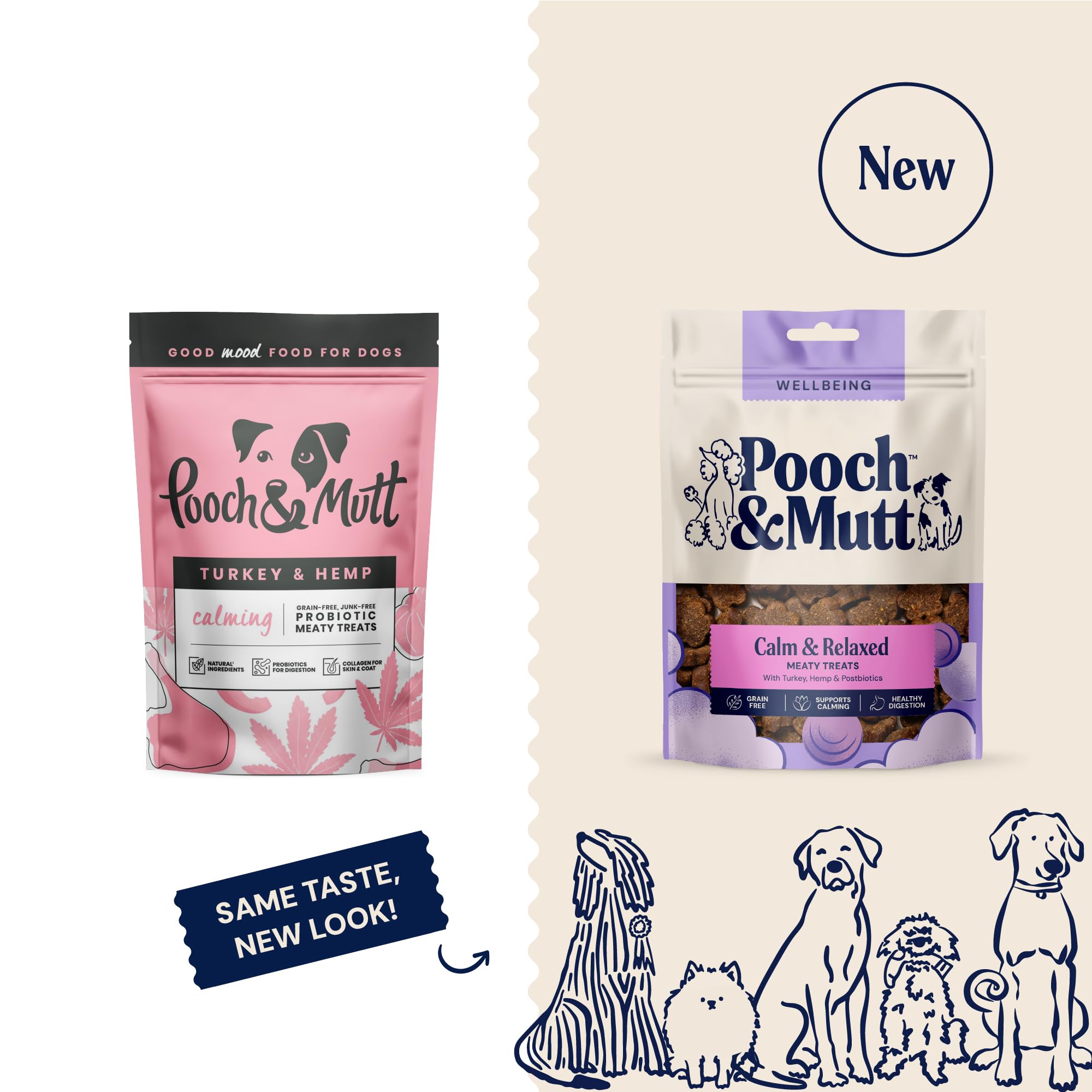Pooch & Mutt Calming Meaty Treats - Grain Free Turkey Flavor | Probiotics & Collagen | 840g Bag