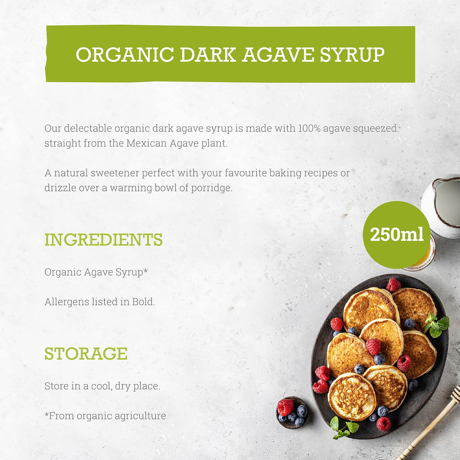 Mr Organic Organic Dark Agave Syrup - Natural Sweetener | 250 ml
