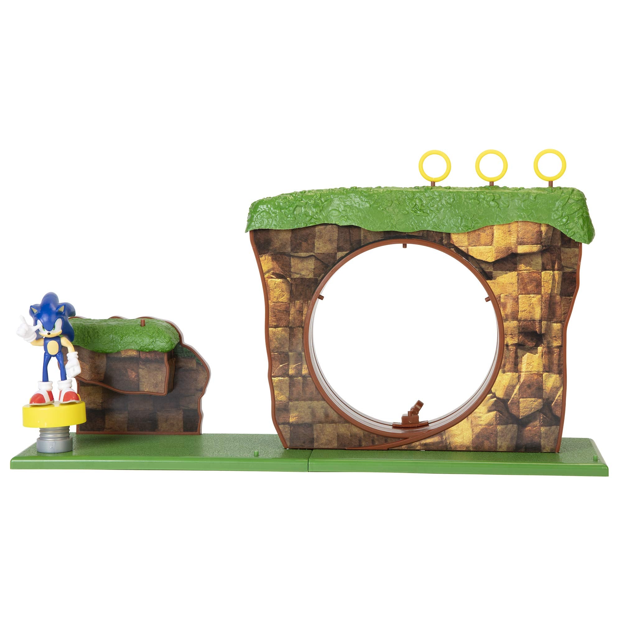 Sonic The Hedgehog Green Hill Zone Playset with 2.5” Sonic Action Figure | Working Spring Platform