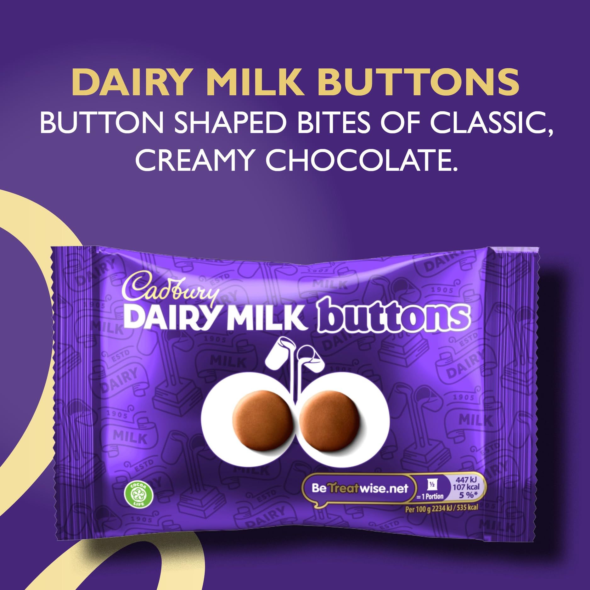 Cadbury Dairy Milk Chocolate Giant Buttons Bag - Creamy Milk Chocolate Snack | 40g Bag (Pack of 36)