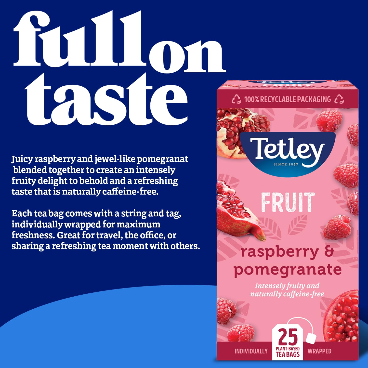 Tetley Raspberry & Pomegranate Herbal Tea Bags - Naturally Caffeine-Free | 25 Count | 300g 3