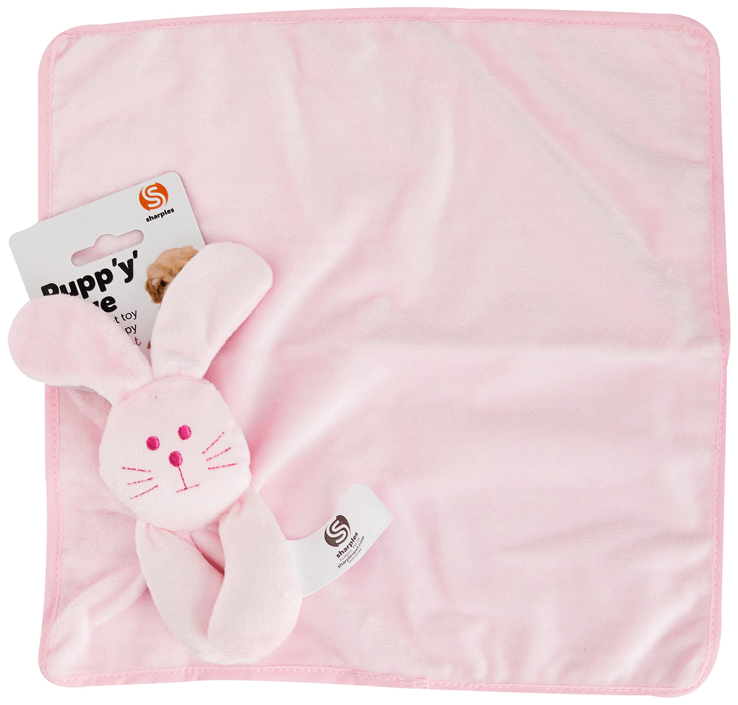 Sharples Puppy Character Head Plush Squeaker Blanket | Pink | Polyester Blend 3