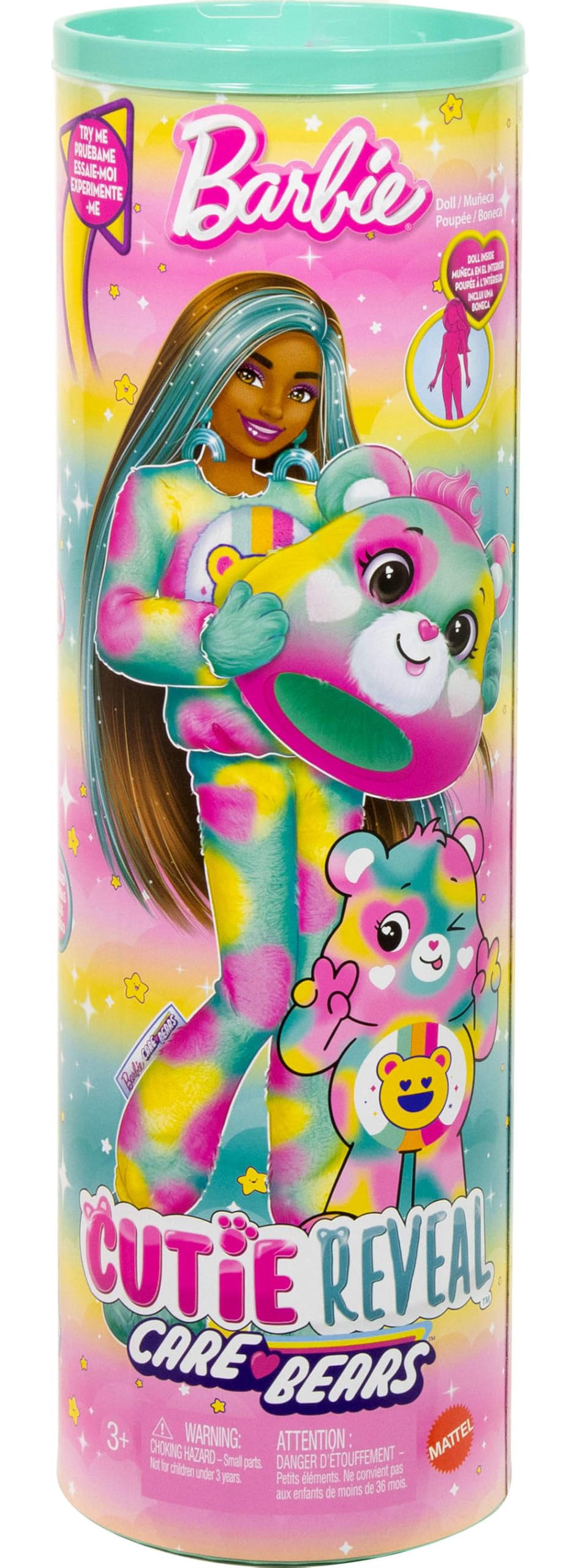 Barbie Cutie Reveal Care Bears Doll - Good Vibes Bear with Transforming Fashion Doll & 10 Surprises 2