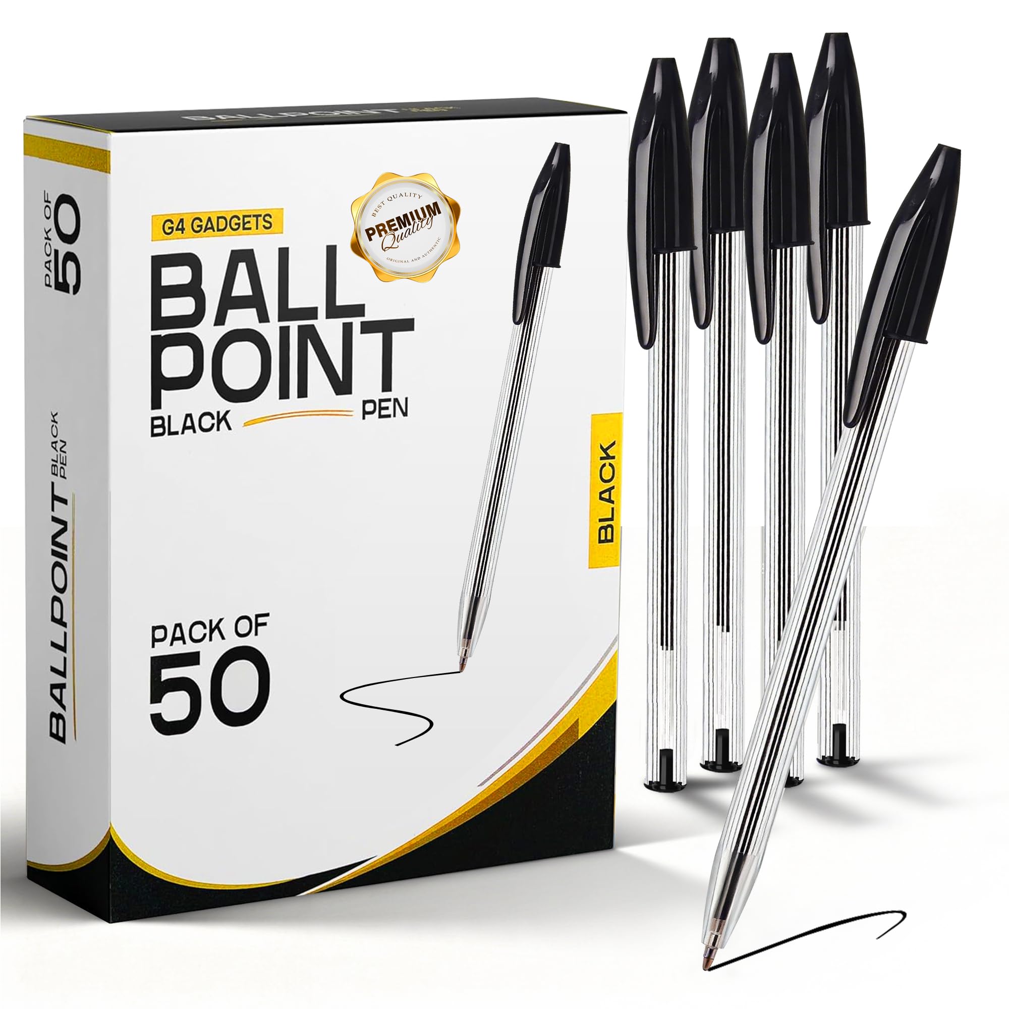 G4GADGET Stick Ballpoint Pens - Medium Tip Smooth Writing | Pack of 50 Black Ink Pens 1