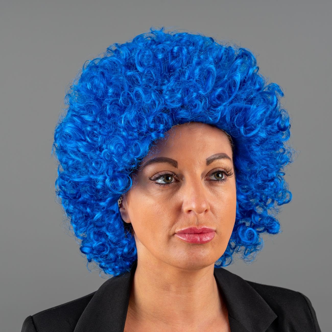 SHATCHI Blue Afro Wig Curly Bouncy Hair for Fancy Dress Party Costume Disco 60s 70s 80s Theme Unisex 13