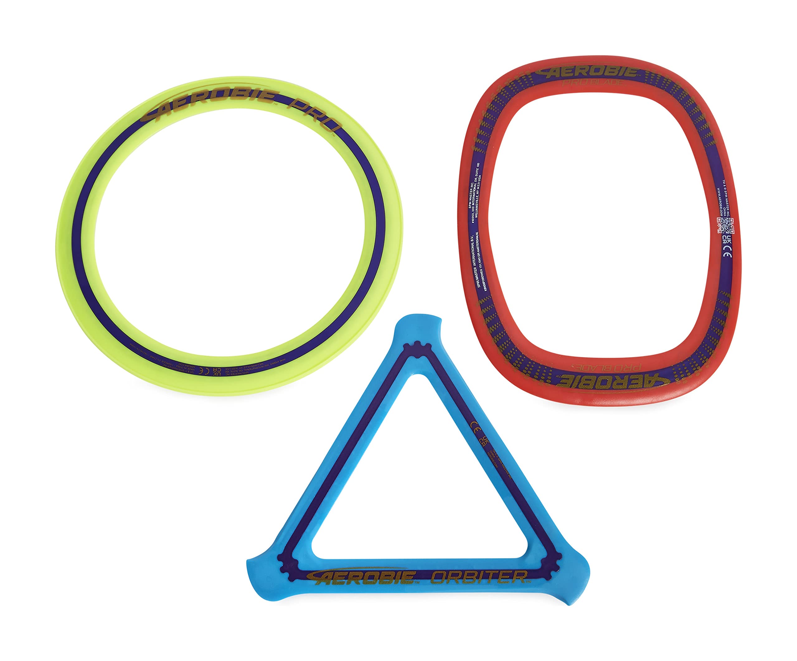 Aerobie 3-Piece Flying Ring Combo Pack with Pro Ring, Orbiter Boomerang, and Pro Blade | Ages 5+