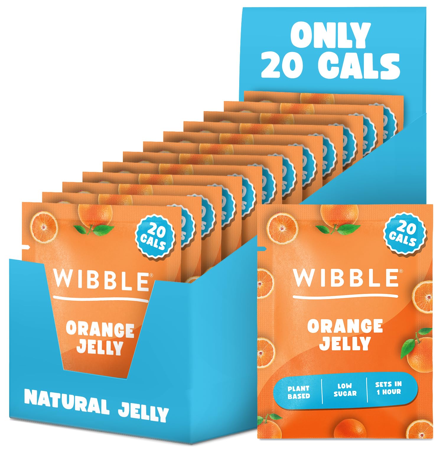 Wibble Orange Jelly Crystals, Plant-Based, Low Sugar, Quick-Set Vegan Jelly Powder, 12 Pack (6 Multipacks), 20 Calories per Serving 1