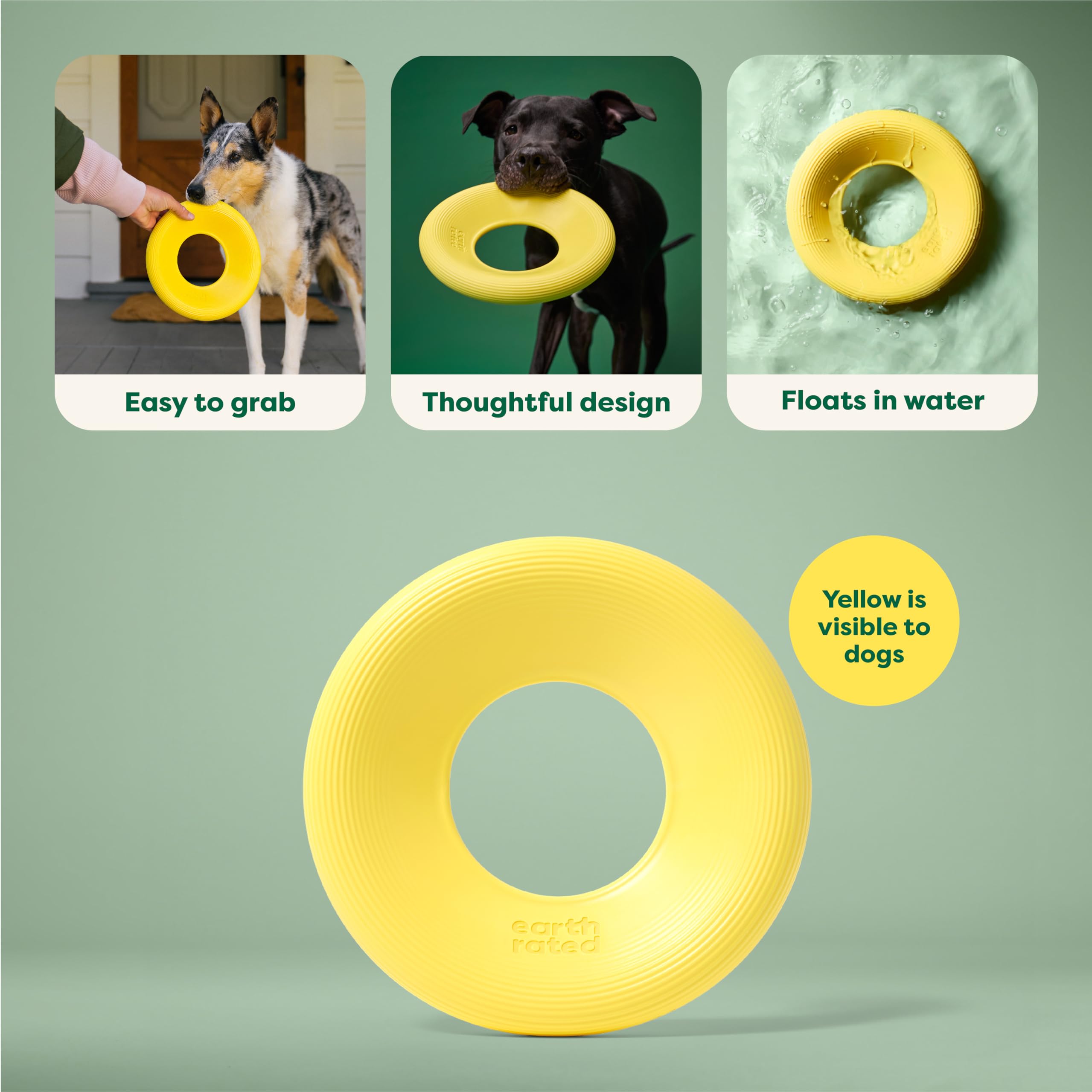 Earth Rated Flying Disc Dog Toy - Bright Yellow, 8.7" Diameter, Large Dog Size