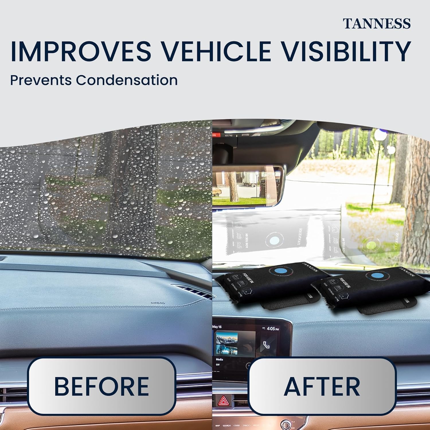 TANNESS - 2 Pack x 1kg Car Dehumidifier Bags with Anti-Slip Pads 4