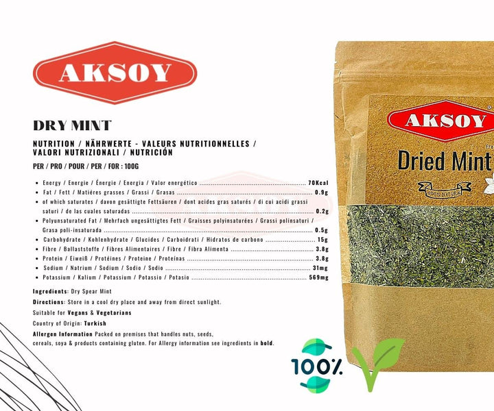 Aksoy Mint Peppermint Leaves 250g - Premium Dried Mint Leaves