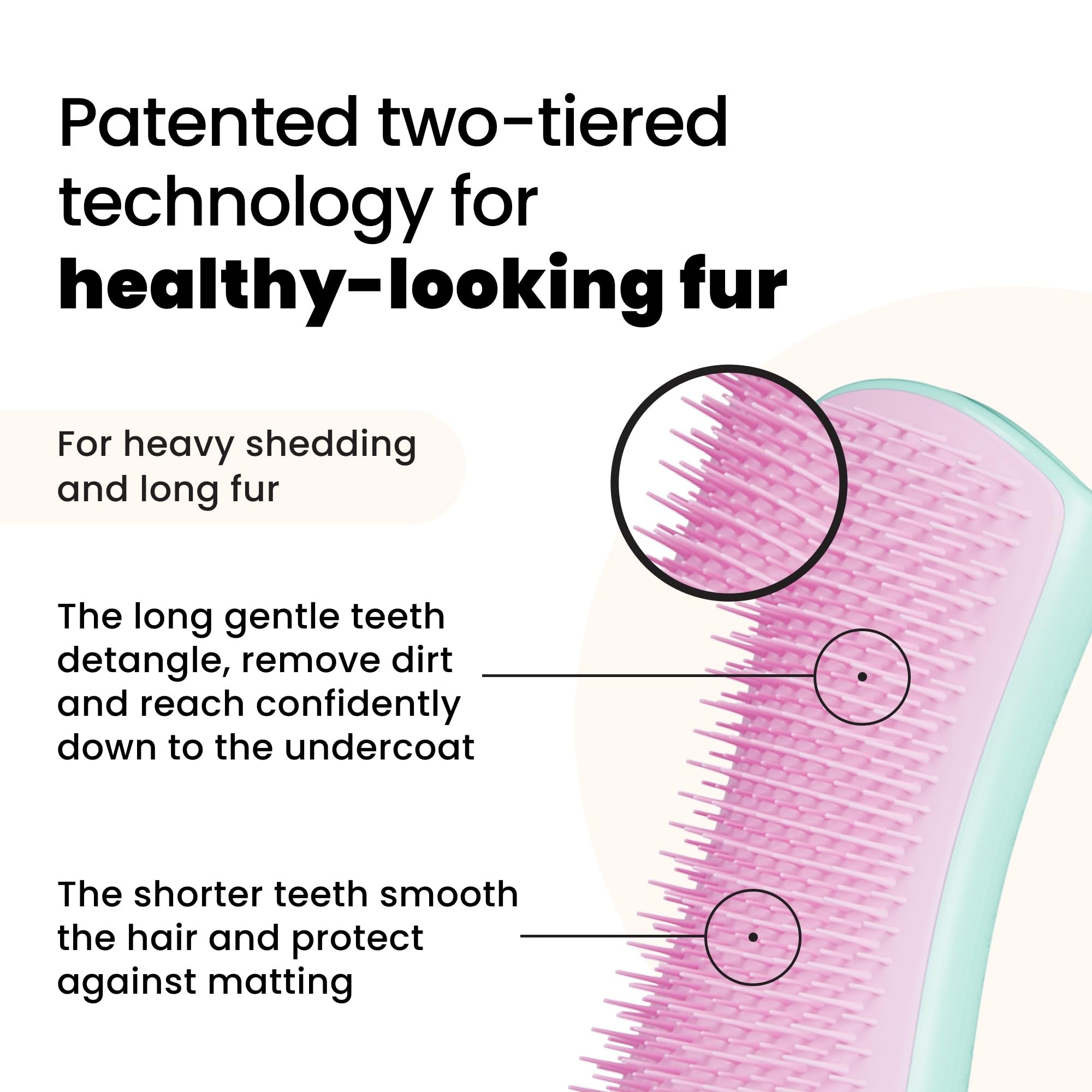 Tangle Teezer Pet Teezer De-Shedding Grooming Brush - Large, Mint & Pink | Dual-Tier Technology