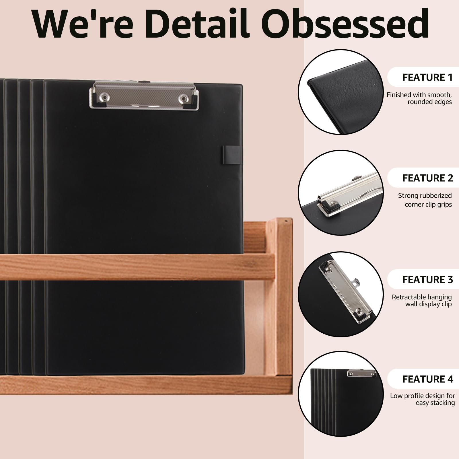 ASelected 4 Pack A4 Plastic Clipboards with Low-Profile Metal Clip | Holds 50 Sheets 4