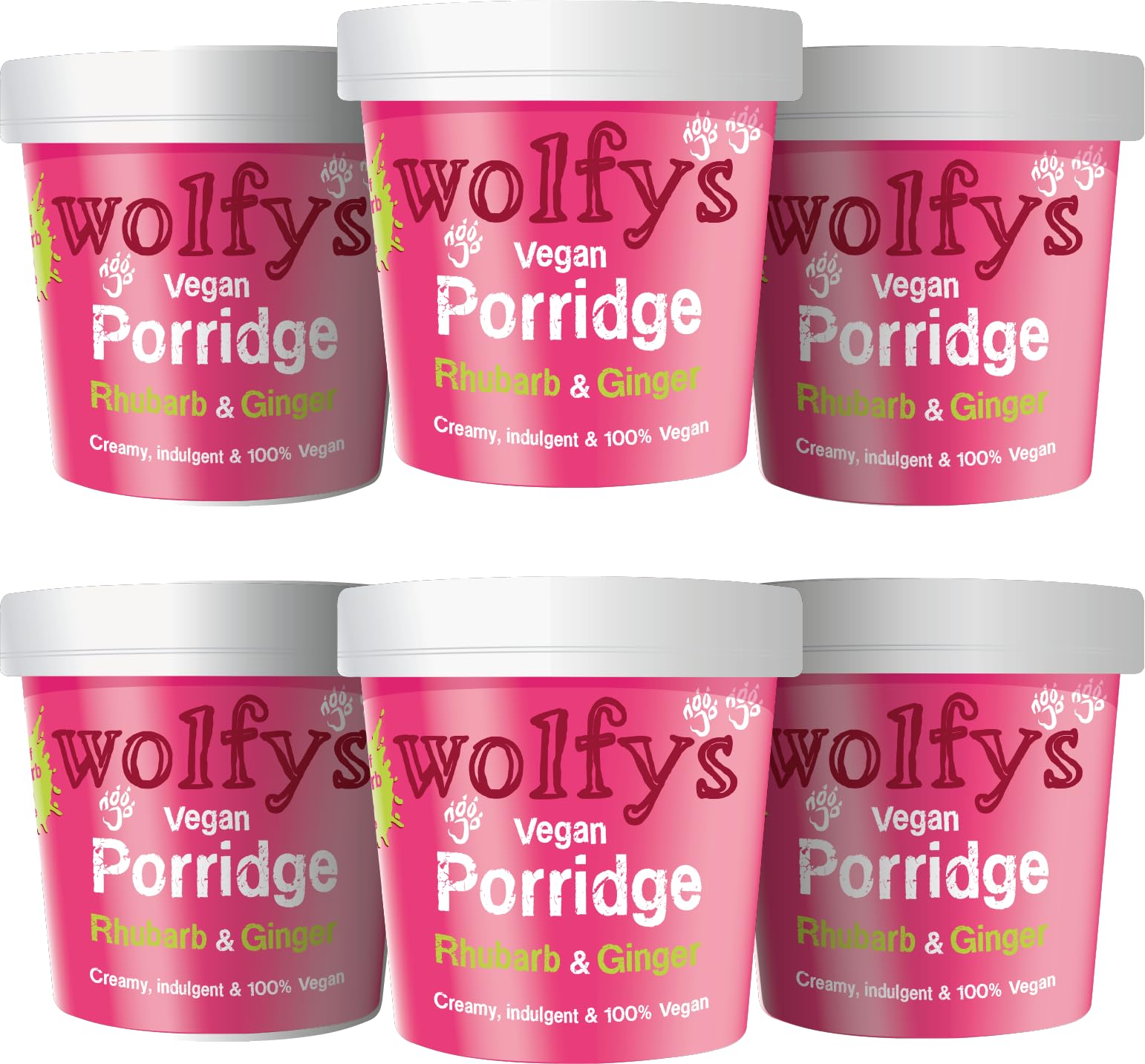 Wolfys - Vegan Porridge with Rhubarb & Ginger Jam, 84g (Pack of 6)