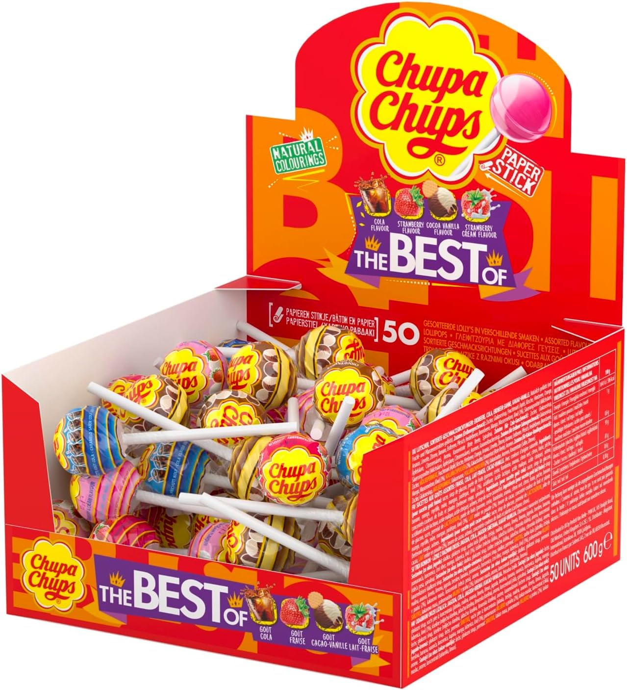 Chupa Chups The Best Of Lollipop Box - 50 Count | 4 Classic Flavours | 714g