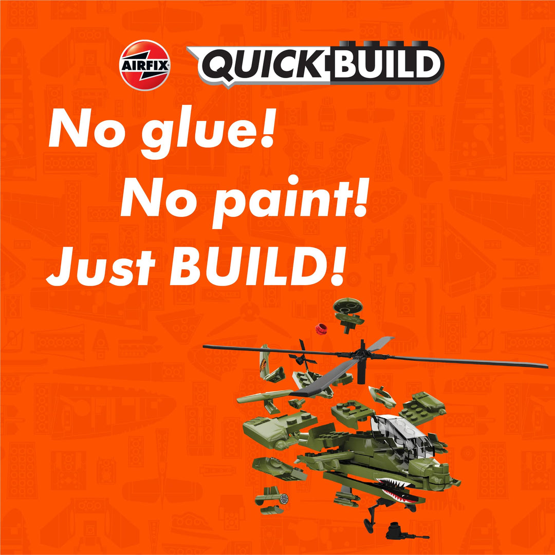 Airfix QUICKBUILD Apache Model Helicopter Kit - J6004, 40-Piece Snap-Fit Aircraft Model for Kids 8+