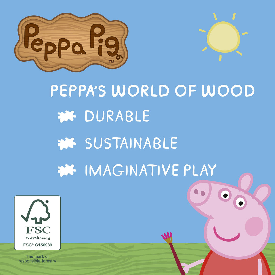 Peppa Pig Wooden Campervan - Push Along Toy with Daddy Pig Figure