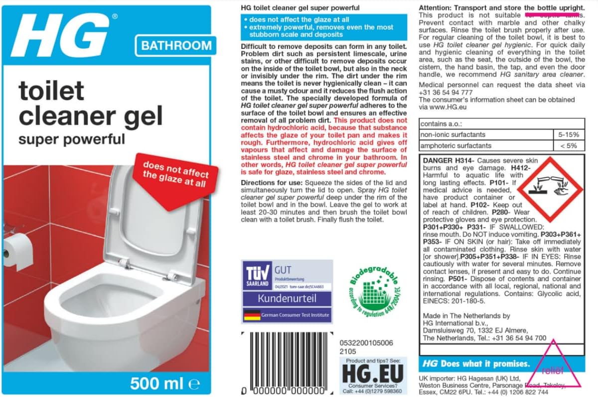 HG Super Powerful Toilet Cleaner Gel - 500ml Bathroom Descaler for Limescale & Stains 8